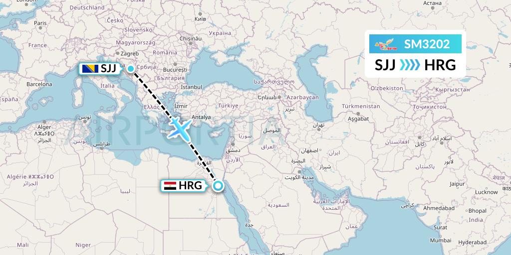 SM3202 Air Cairo Flight Map: Sarajevo to Hurghada
