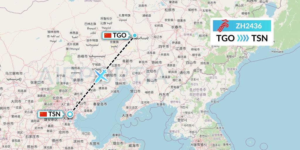 ZH2436 Shenzhen Airlines Flight Map: Tongliao to Tianjin