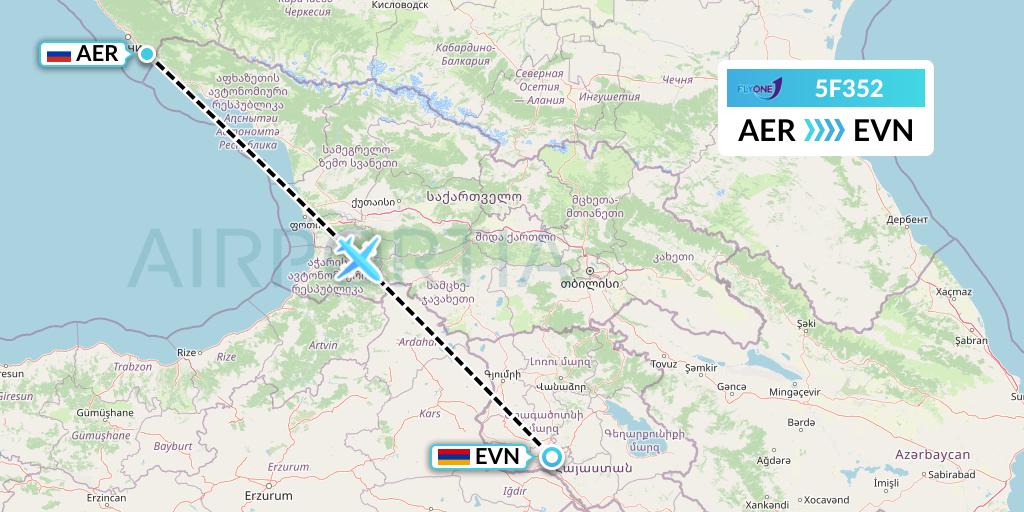 5F352 Fly One Flight Map: Sochi to Yerevan