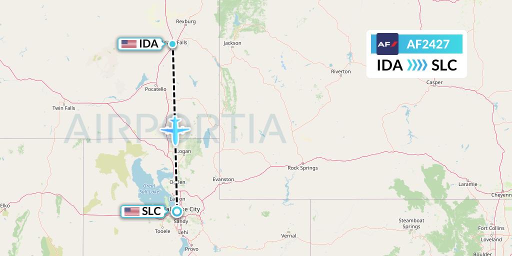AF2427 Air France Flight Map: Idaho Falls to Salt Lake City