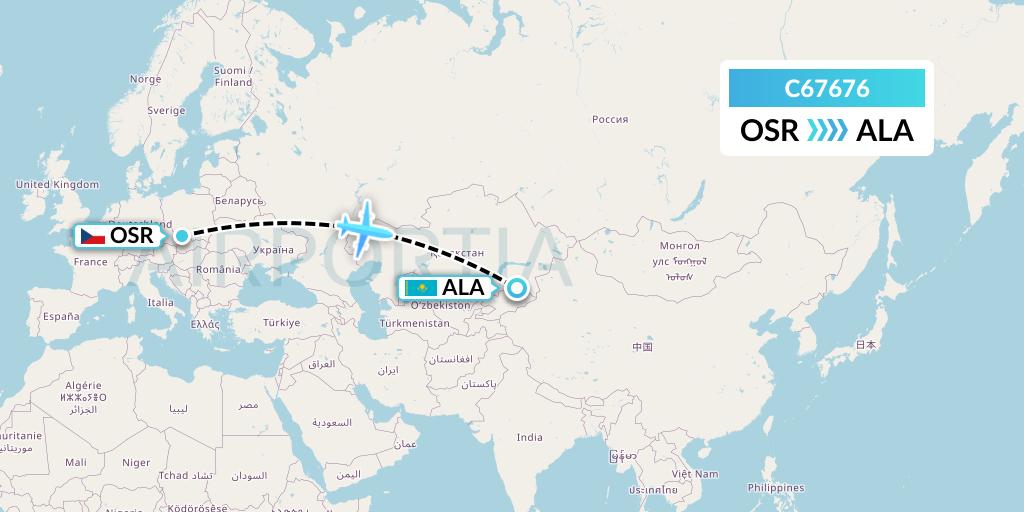 C67676 Capitol Air Express Flight Map: Ostrava to Almaty