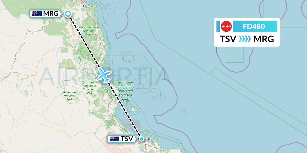 FD480 Thai AirAsia Flight Map: Townsville to Mareeba