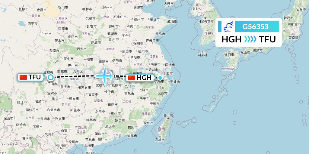G56353 China Express Airlines Flight Map: Hangzhou to Chengdu