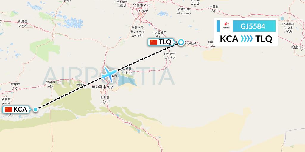 GJ5584 Loong Airlines Flight Map: Kuqa to Turpan