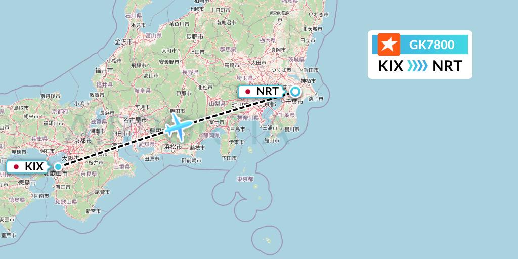 GK7800 JetStar Japan Flight Map: Osaka to Tokyo