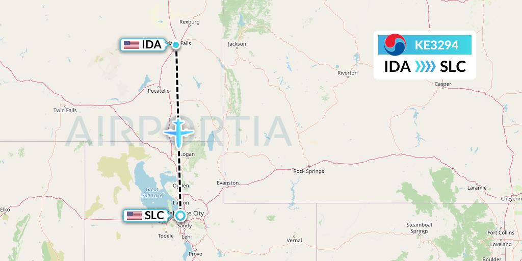 KE3294 Korean Air Flight Map: Idaho Falls to Salt Lake City