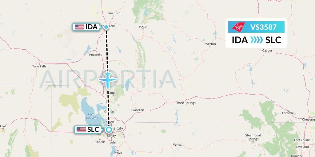 VS3587 Virgin Atlantic Airways Flight Map: Idaho Falls to Salt Lake City