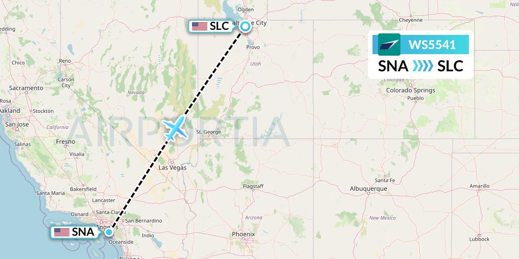 WS5541 WestJet Flight Map: Orange County to Salt Lake City