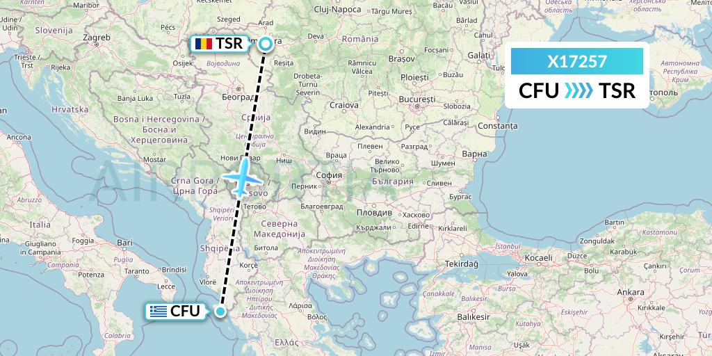 X17257 Nik Airways Flight Map: Corfu to Timisoara