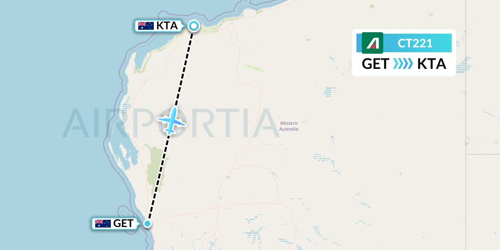 CT221 Alitalia CityLiner Flight Map: Geraldton to Karratha