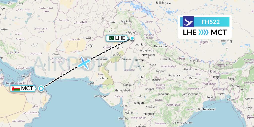 FH522 Freebird Airlines Flight Map: Lahore to Muscat