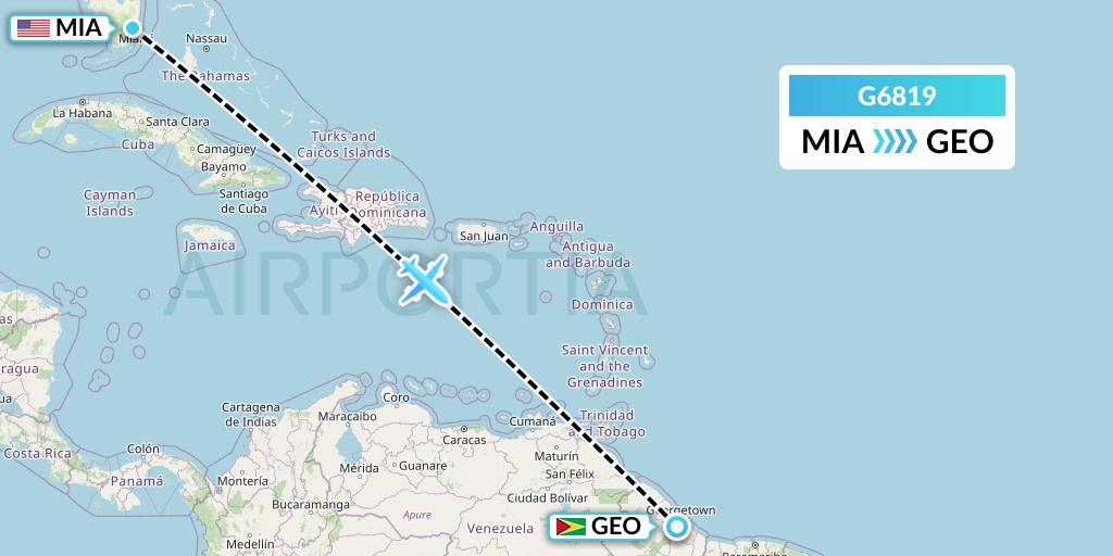 G6819 Fly Arna Flight Map: Miami to Georgetown