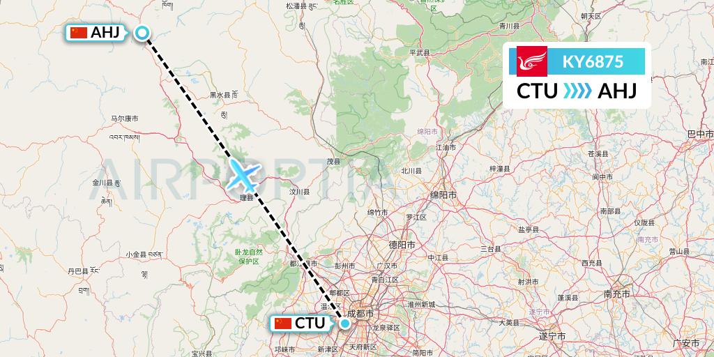 KY6875 Kunming Airlines Flight Map: Chengdu to Chengdu