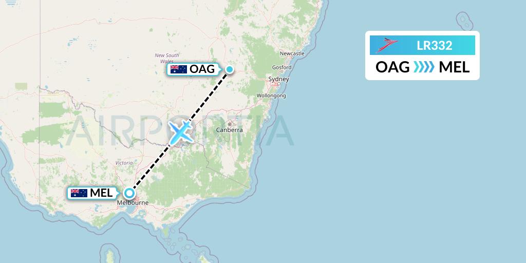 LR332 Lacsa Flight Map: Orange to Melbourne