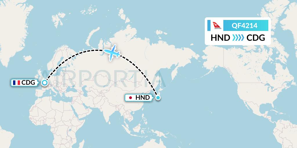 QF4214 Qantas Flight Map: Tokyo to Paris