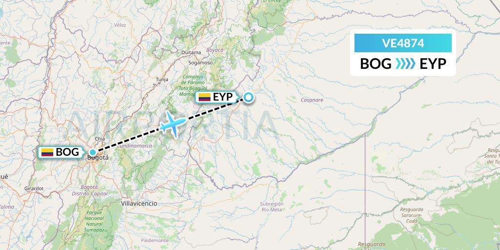 VE4874 Easyfly Flight Map: Bogota to Yopal