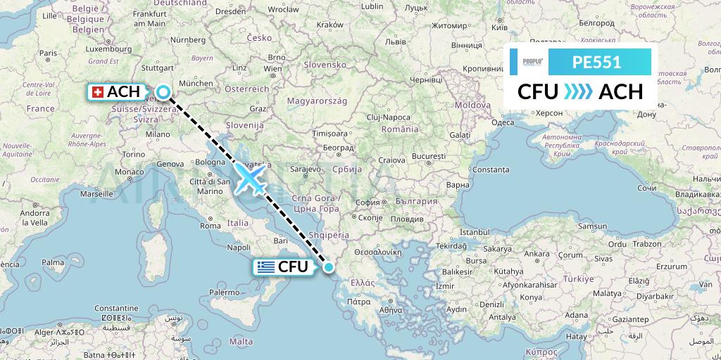 PE551 People's Viennaline Flight Map: Corfu to St. Gallen