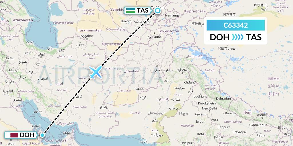C63342 Capitol Air Express Flight Map: Doha to Tashkent