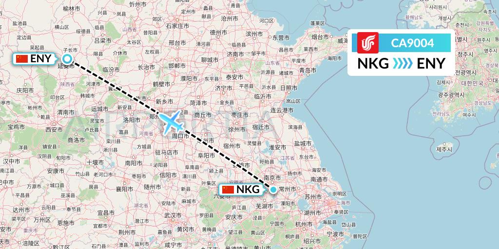 CA9004 Air China Flight Map: Nanjing to Yan'an
