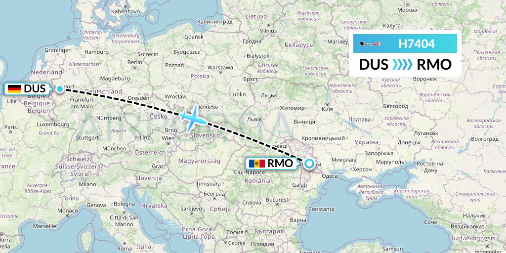 H7404 Eagle Air Flight Map: Dusseldorf to Chisinau