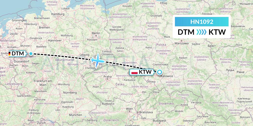 HN1092 Uab Heston Airlines Jsc Heston Airl Flight Map: Dortmund to Katowice