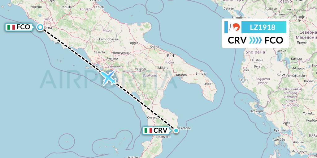 LZ1918 Air Link Flight Map: Crotone to Rome