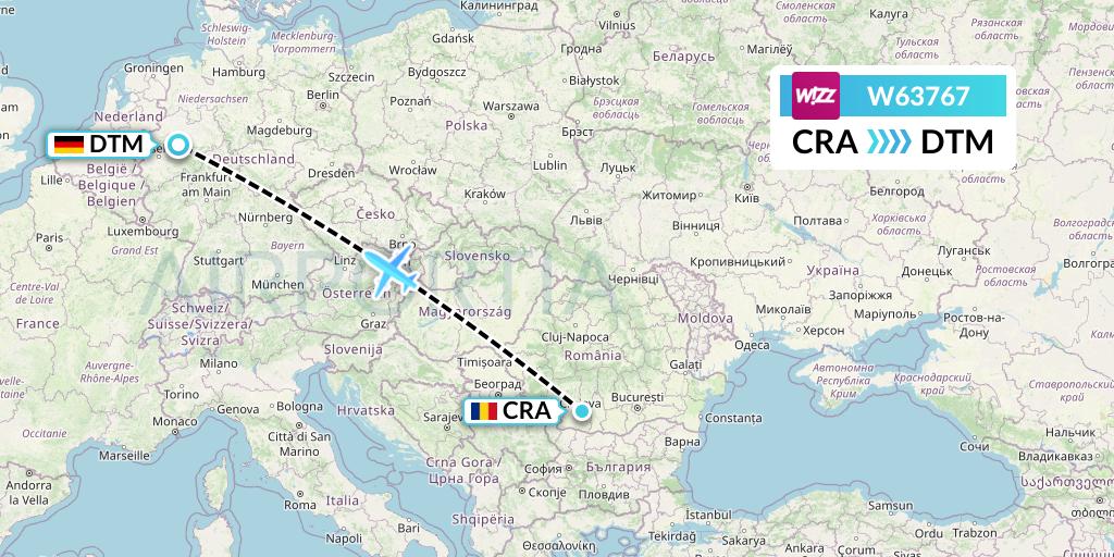 W63767 Wizz Air Flight Map: Craiova to Dortmund
