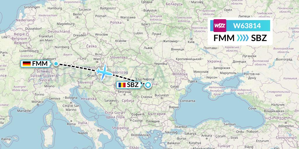 W63814 Wizz Air Flight Map: Memmingen to Sibiu
