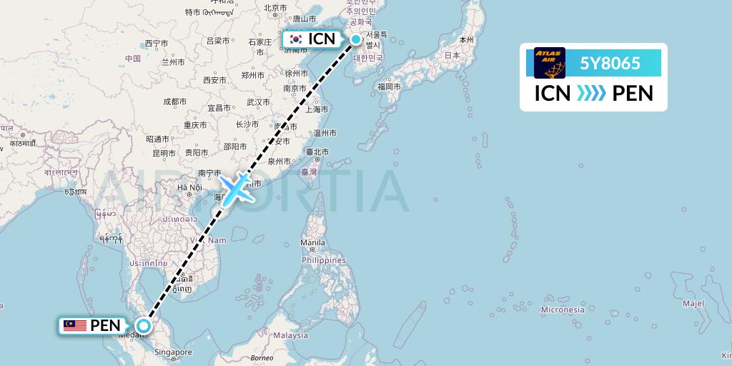 5Y8065 Atlas Air Flight Map: Seoul to Penang