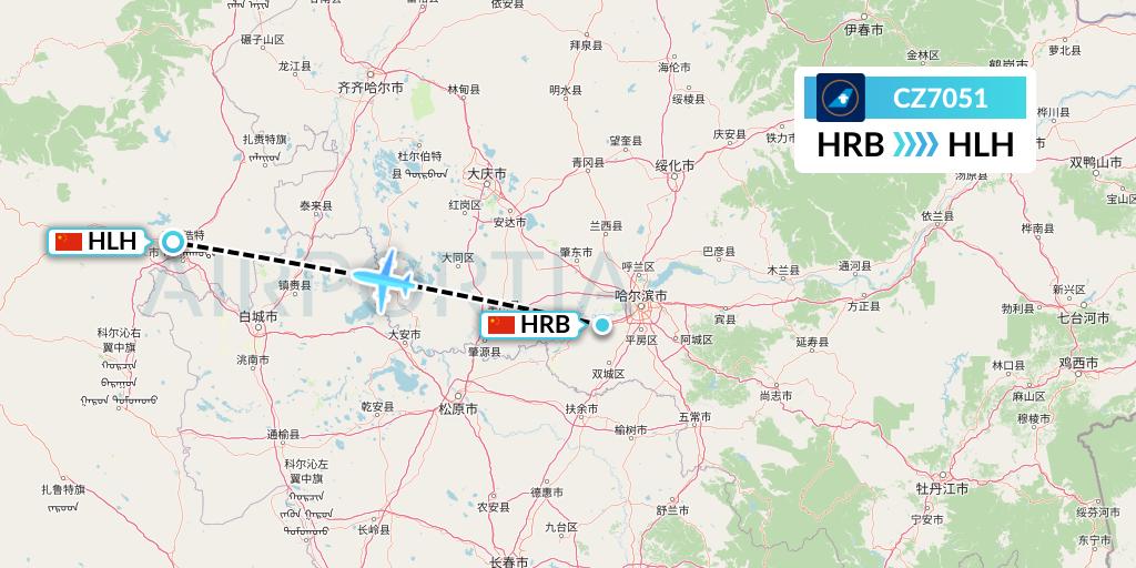 CZ7051 China Southern Airlines Flight Map: Harbin to Ulanhot