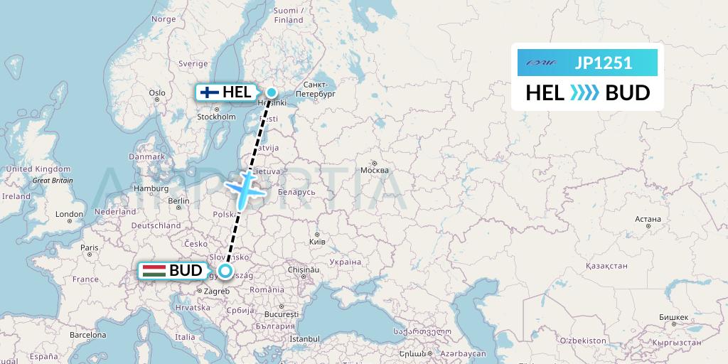JP1251 Adria Airways Flight Map: Helsinki to Budapest