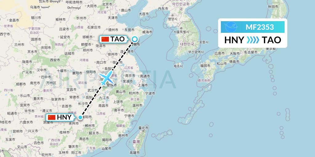 MF2353 Xiamen Airlines Flight Map: Hengyang to Qingdao