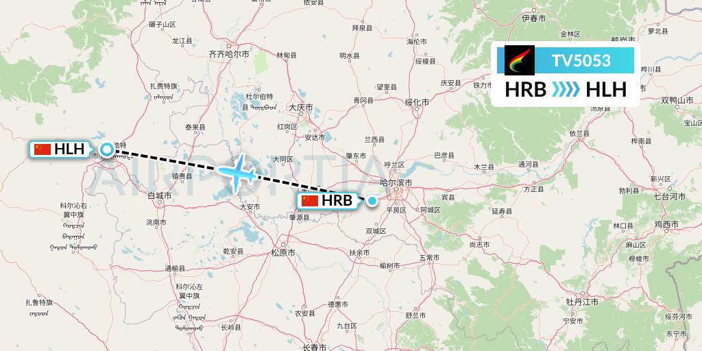 TV5053 Tibet Airlines Flight Map: Harbin to Ulanhot