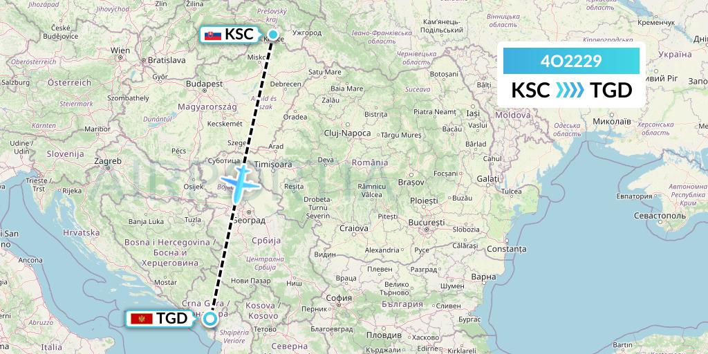 4O2229 Air Montenegro Flight Map: Kosice to Podgorica