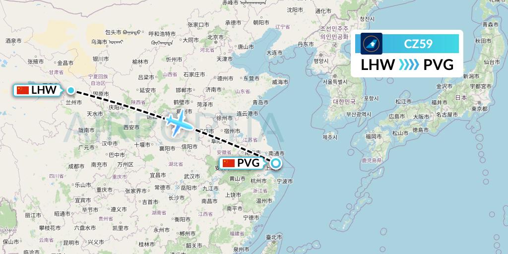 CZ59 China Southern Airlines Flight Map: Lanzhou to Shanghai