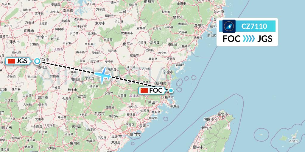 CZ7110 China Southern Airlines Flight Map: Fuzhou to Ji'an