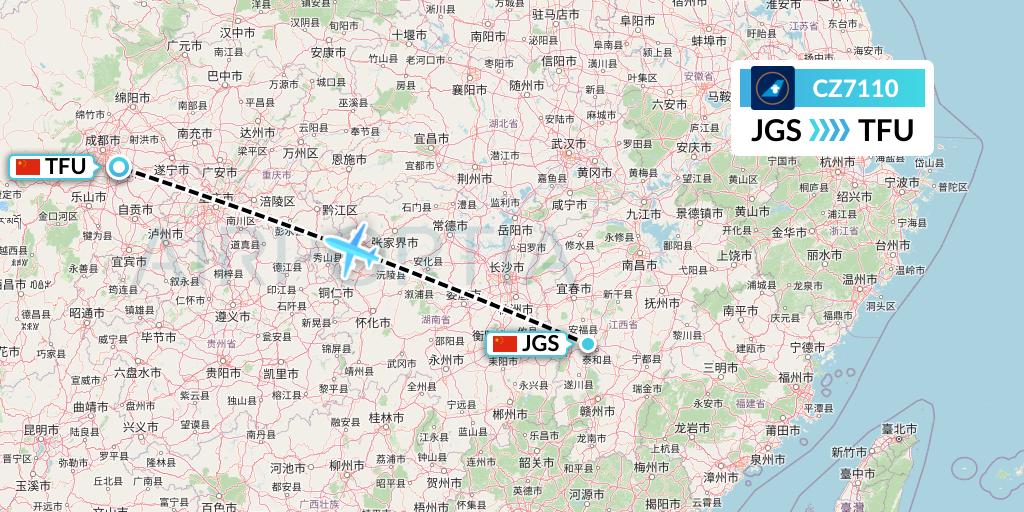 CZ7110 China Southern Airlines Flight Map: Ji'an to Chengdu