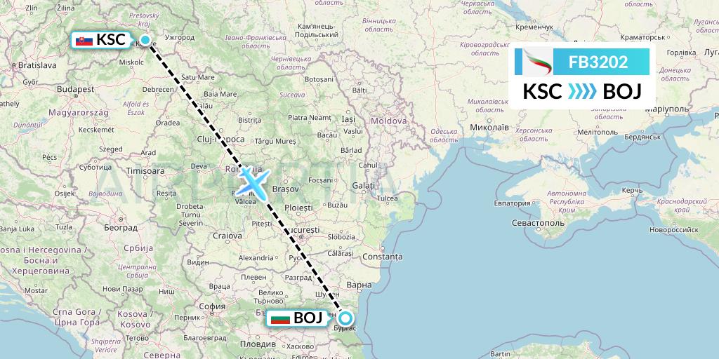 FB3202 Bulgaria Air Flight Map: Kosice to Burgas