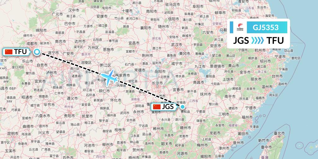 GJ5353 Loong Airlines Flight Map: Ji'an to Chengdu