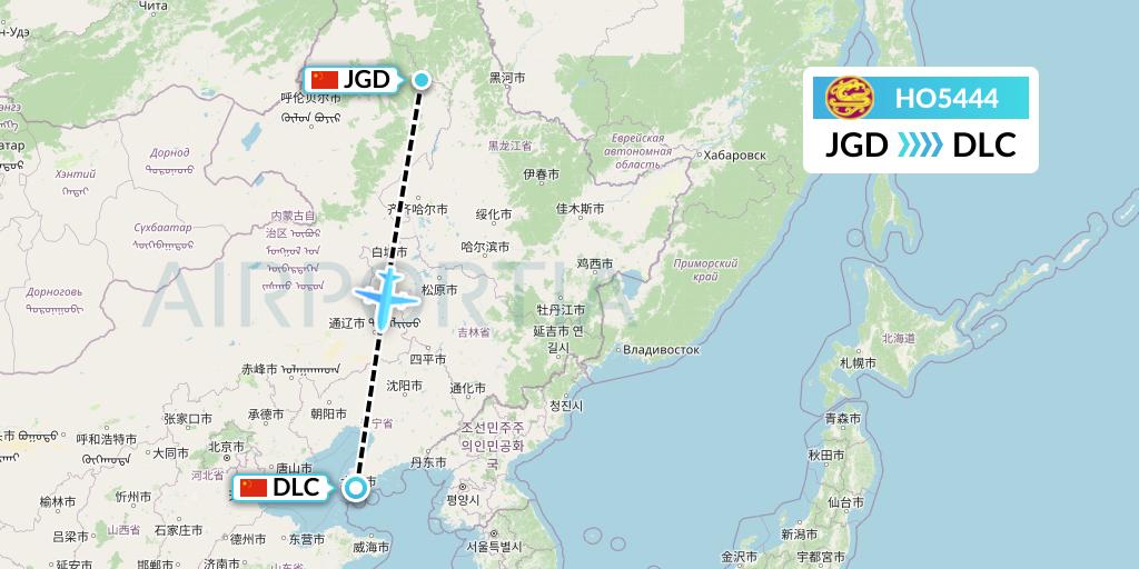 HO5444 Juneyao Airlines Flight Map: Jiagedaqi to Dalian