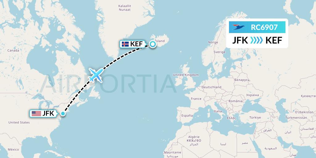 RC6907 Atlantic Airways Flight Map: New York to Reykjavik