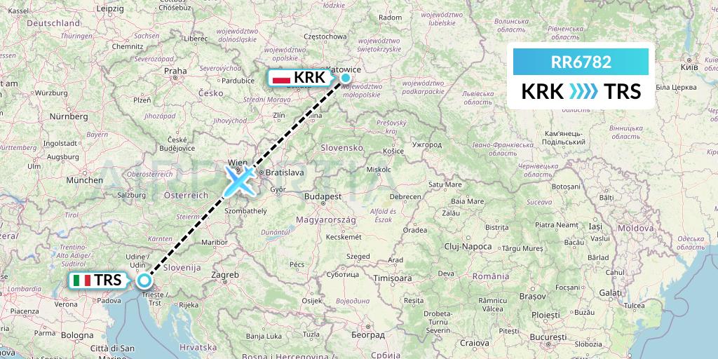RR6782 Royal Air Force Flight Map: Krakow to Trieste