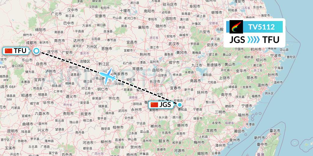 TV5112 Tibet Airlines Flight Map: Ji'an to Chengdu