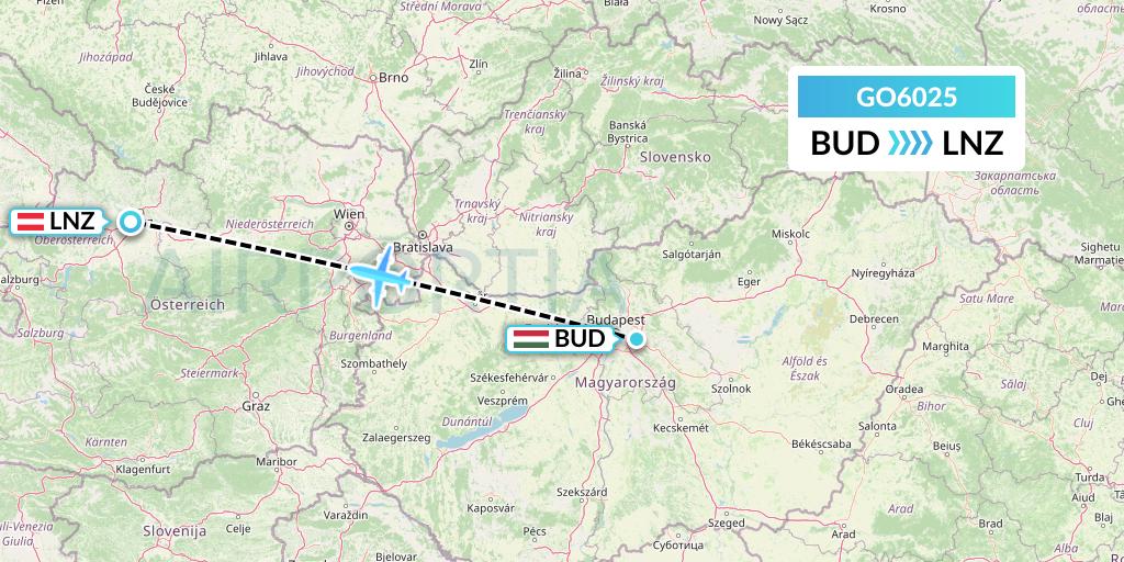 GO6025 ULS Airlines Cargo Flight Map: Budapest to Linz