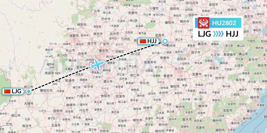 HU2802 Hainan Airlines Flight Map: Lijiang to Huaihua