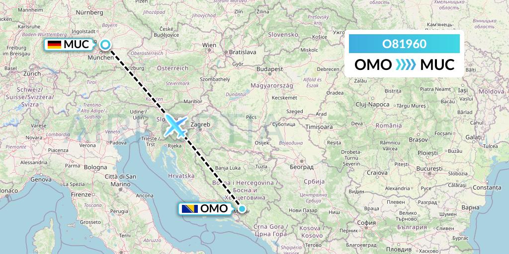 O81960 Siam Air Flight Map: Mostar to Munich