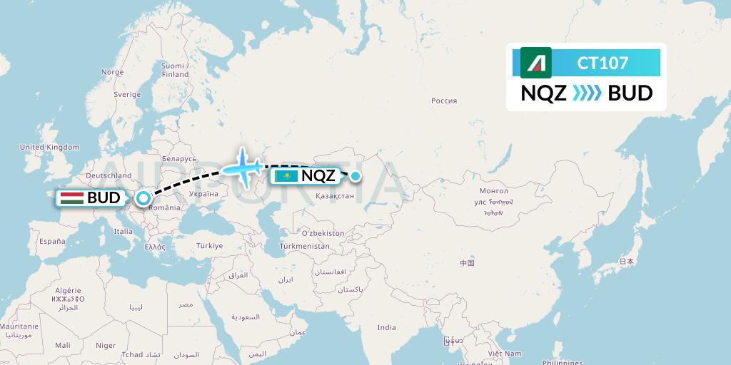 CT107 Alitalia CityLiner Flight Map: Astana to Budapest