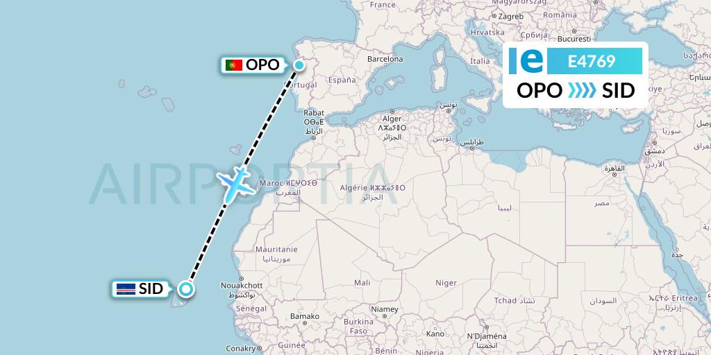E4769 Estelar Latinoamerica C.A. Flight Map: Porto to Espargos