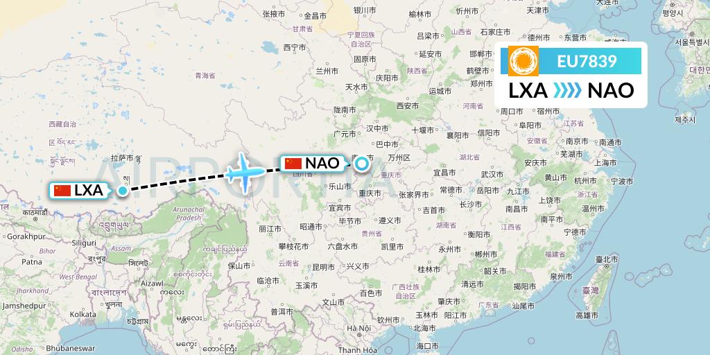 EU7839 Chengdu Airlines Flight Map: Lhasa to Nanchong