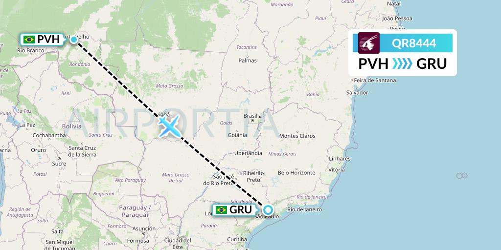QR8444 Qatar Airways Flight Map: Porto Velho to Sao Paulo